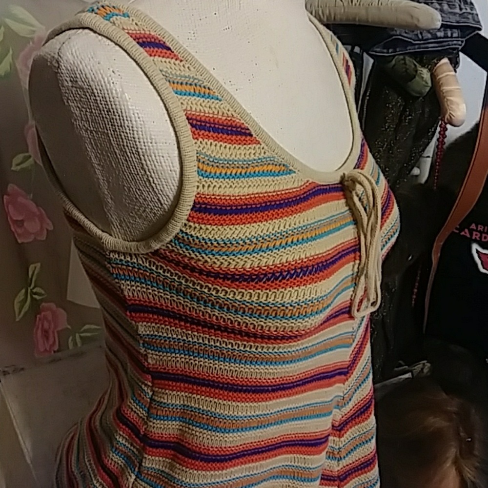 Womens Crochet Knit tank HEART N CRUSH B3 Summer Cute striped sz S
